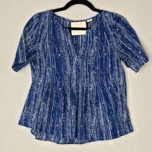 Anthropologie 0 Maeve Orchid Island Blue V Neck Short Sleeve Blouse